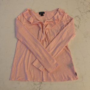 Pretty Pink Polo Jeans Company Long Sleeve Shirt w/Ruffle Detailing